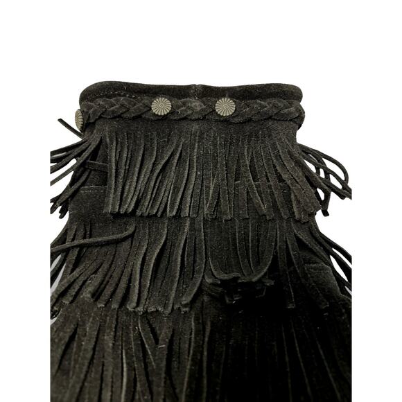 Minnetonka Triple Tiered Fringe Boots Girls Sz 4 Suede Western Moccasin Cowgirl - Picture 8 of 8